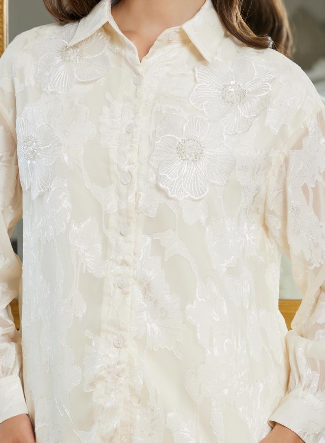 ستايلي بلوزة شفافة جاكار بأزهار - Image 4